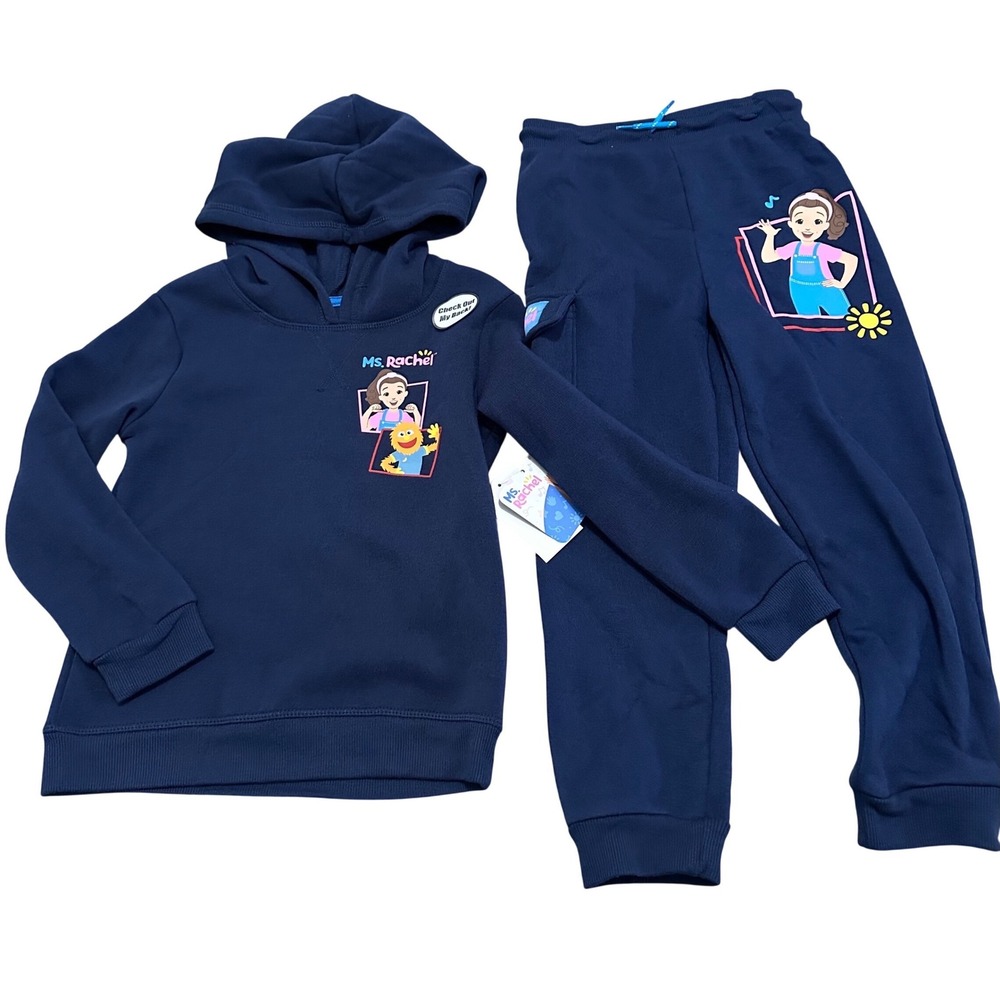 Ms. Rachel Toddler Kids Navy Blue Fleece Hoodie and Joggers 2-Piece Set 5T  NEW